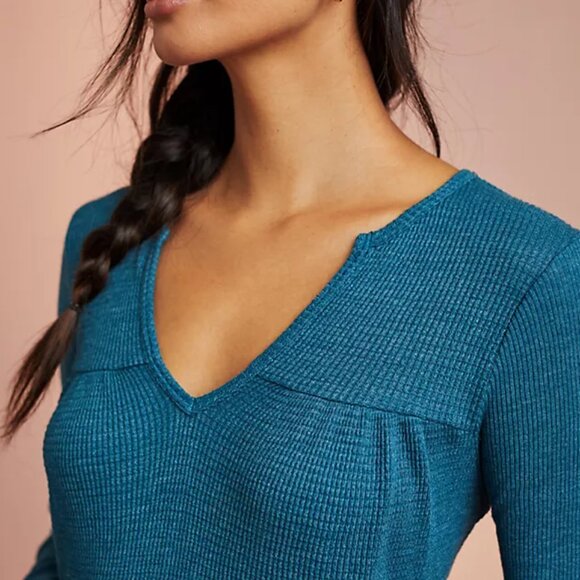 Anthropologie T.La Waffle Weave Primary Long Sleeve Tunic Top In Blue Size M EUC - Picture 6 of 15